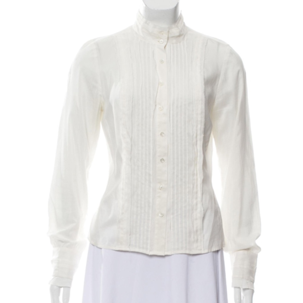 VINCE Pleated semi-sheer blouse Size M (6)